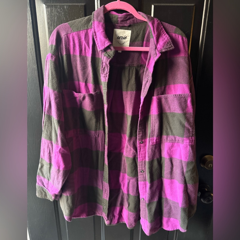 Aerie purple and black checkered flannel